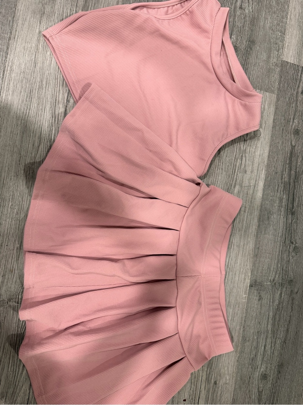 Pink Two-Piece Knit Crop Top and Pleated Skirt Set